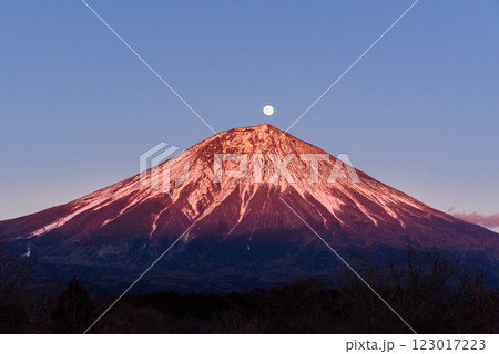 夕暮れの富士山と満月（パール富士） 123017223