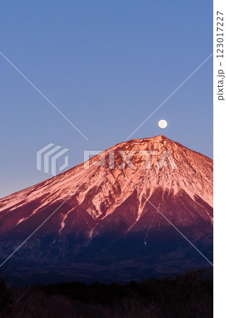 夕暮れの富士山と満月（パール富士） 123017227