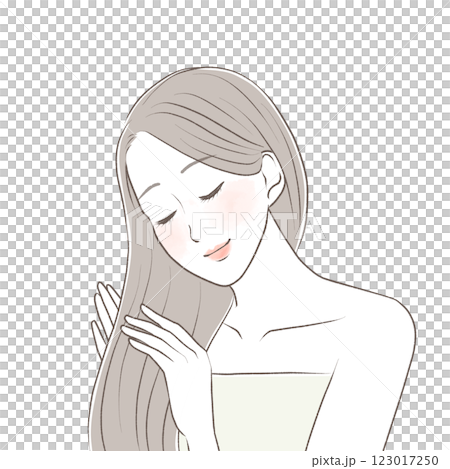 A woman taking care of her long, beautiful, straight black hair A woman taking care of her long, beautiful, straight black hair 123017250