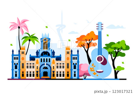 Travel to Spain - colorful flat design style illustration 123017321