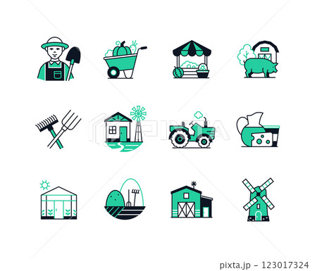 Farming and country life - line design style icons set 123017324