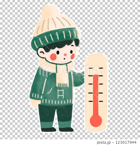 雪天孩子和溫度計的可愛溫暖的手繪插圖 雪天孩子和溫度計的可愛溫暖的手繪插圖 123017944