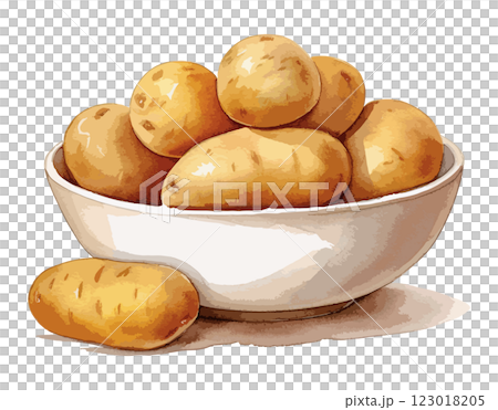 Watercolor illustration of potatoes in a bowl - AI generated 123018205