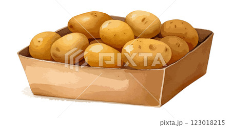 段ボールに入ったじゃがいもの水彩風イラスト　生成AI 123018215