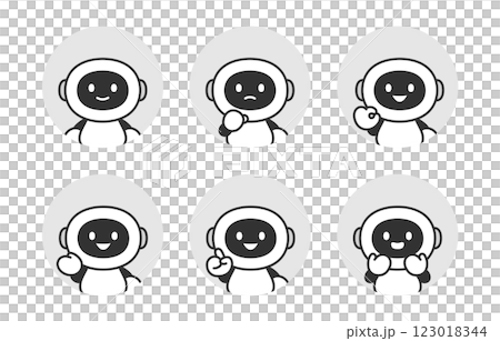 いろいろな表情･ポーズをするAIロボットの顔アイコンセット【ベクターイラスト素材】 123018344