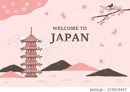 五重塔と四季の風景 背景イラスト 五重塔と四季の風景 背景イラスト 123018447