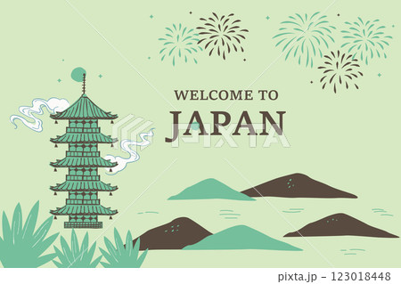 五重塔と四季の風景 背景イラスト 五重塔と四季の風景 背景イラスト 123018448