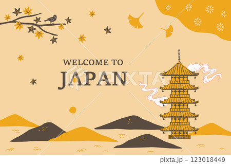 五重塔と四季の風景 背景イラスト 五重塔と四季の風景 背景イラスト 123018449