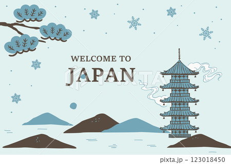 五重塔と四季の風景 背景イラスト 五重塔と四季の風景 背景イラスト 123018450