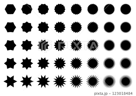 ギザギザの丸のベクターイラスト素材 40種セット 背景透過 黒色 ギザギザの丸のベクターイラスト素材 40種セット 背景透過 黒色 123018484