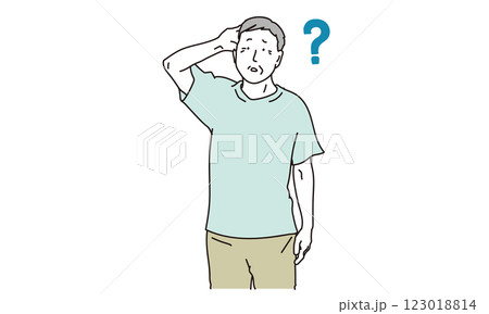 思い出せせない表情のシニア男性のシンプルイラスト 123018814