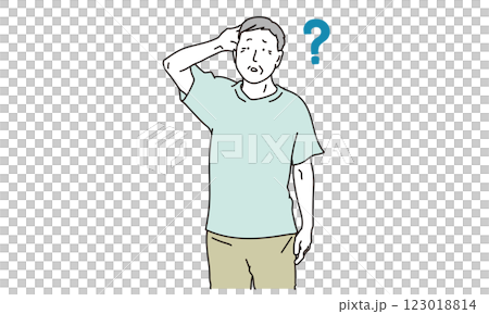 思い出せせない表情のシニア男性のシンプルイラスト 123018814