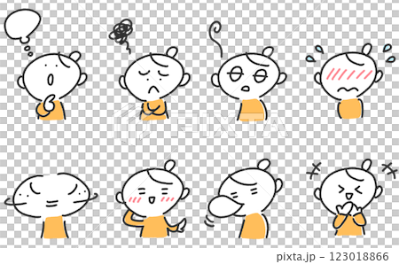 一組表情各異的女人：思考、臉紅、大笑、尷尬 123018866