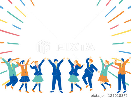 盛り上がる制服の学生たち 123018873