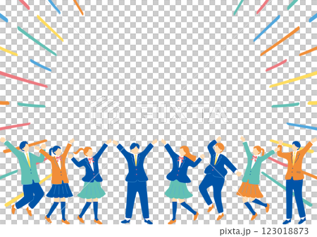 盛り上がる制服の学生たち 123018873