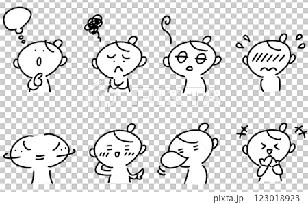 様々な表情の女性のセット　考える・照れる・笑う・恥ずかしい 123018923