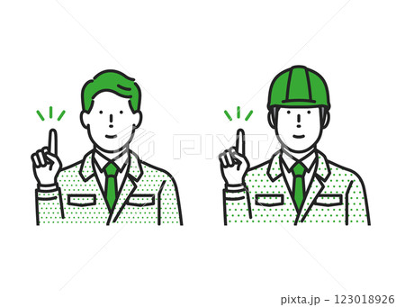 ポイントを強調する作業着男性 123018926