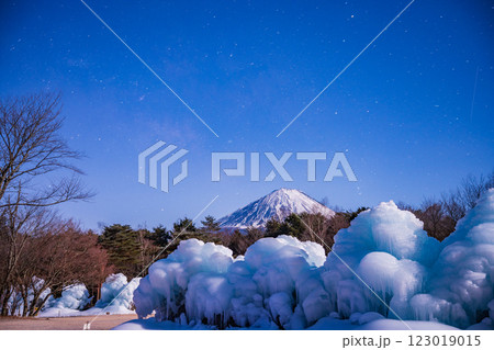 【山梨県】星降る夜の西湖野鳥の森公園、氷のオブジェと富士山 123019015