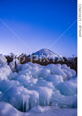 【山梨県】星降る夜の西湖野鳥の森公園、氷のオブジェと富士山 123019021