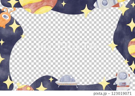 Colorful Watercolor Space-Themed Frame, Watercolor Illustration Kids Theme for Print, Web and Textile 123019071