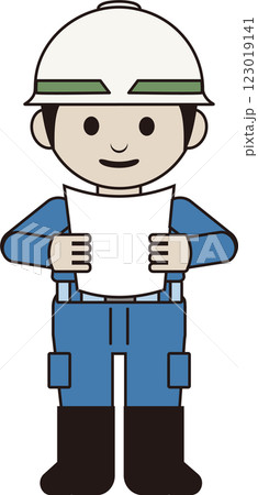 工事現場で設計図等の書類を確認する作業員のイラスト 工事現場で設計図等の書類を確認する作業員のイラスト 123019141