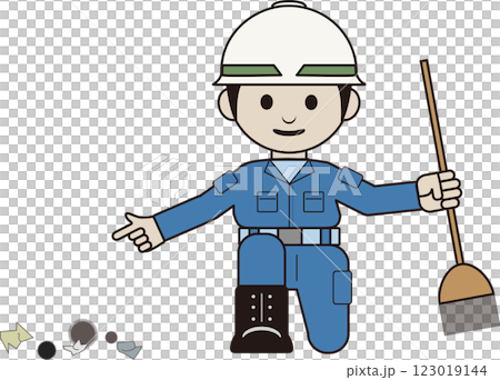 終業時に現場の後片付けや清掃を行う作業員のイラスト 123019144