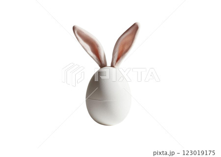 one white egg with rabbit ears on transparency background PNG 123019175