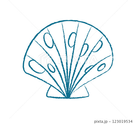 Chalk seashell symbol. Crayon seashell design. Underwater marine creature, ocean doodle, flat texture, potential for summer decor or aquatic projects. 123019534