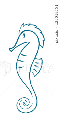 Chalk seahorse silhouette. Doodle marine creature swims gracefully in the ocean. Underwater animal design, flat style, suitable for summer themes or aquatic projects. 123019551