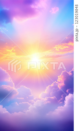 Vibrant sunset with soft clouds in shades of purple and orange hues Vibrant sunset with soft clouds in shades of purple and orange hues 123019848
