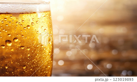 Golden liquid droplets glisten on glass, creating refreshing atmosphere Golden liquid droplets glisten on glass, creating refreshing atmosphere 123019893