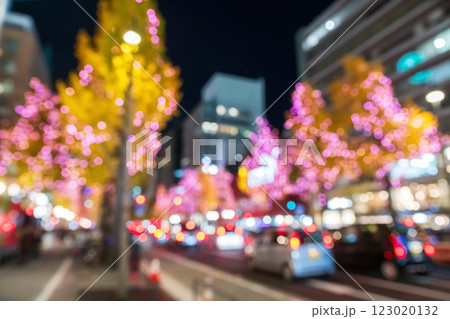 Defocused abstract image of Osaka city colorful light up at night Defocused abstract image of Osaka city colorful light up at night 123020132