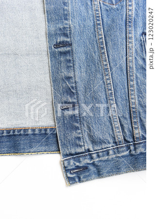 blue denim shirt texture isolated on white background, jean fashion style blue denim shirt texture isolated on white background, jean fashion style 123020247