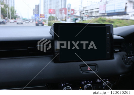 black screen in car, multimedia monitor design for transportation 123020265