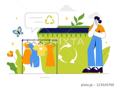 Sustainable Living Vector Illustration featuring Eco Friendly Practices, Wind Turbines Generating Renewable Energy and an Environmentally Green Energy 123020760