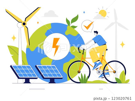 Sustainable Living Vector Illustration featuring Eco Friendly Practices, Wind Turbines Generating Renewable Energy and an Environmentally Green Energy Sustainable Living Vector Illustration featuring Eco Friendly Practices, Wind Turbines Generating Renewable Energy and an Environmentally Green Energy 123020761