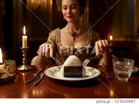 おにぎりと貴族の食卓イメージ おにぎりと貴族の食卓イメージ 123020967