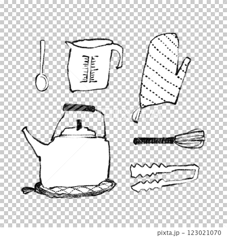 單色的廚房用品插圖 123021070