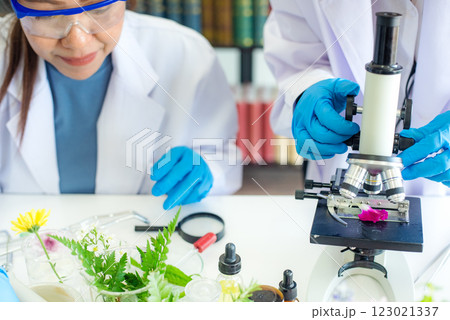 Close up hands woman science lab research for Natural alternative herb 123021337