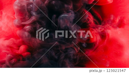 Glitter smoke. Ink water splash. Defocused red black purple color sparkling texture haze swirl wave spreading abstract art background. 123021547