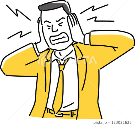 耳を押さえて癇癪を起こす男性社員 123021623