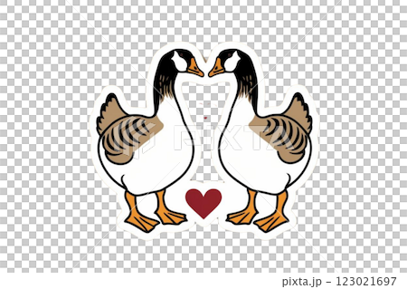 2 gooses printable sticker illustration heart decorative on transparency background PNG  123021697