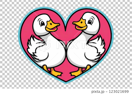 2 gooses printable sticker illustration heart decorative on transparency background PNG  123021699