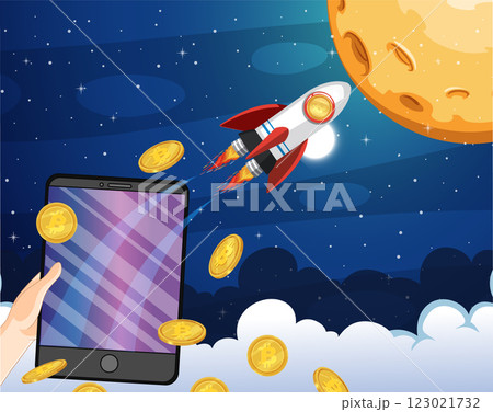 Cryptocurrency Rocketing to the Moon Cryptocurrency Rocketing to the Moon 123021732
