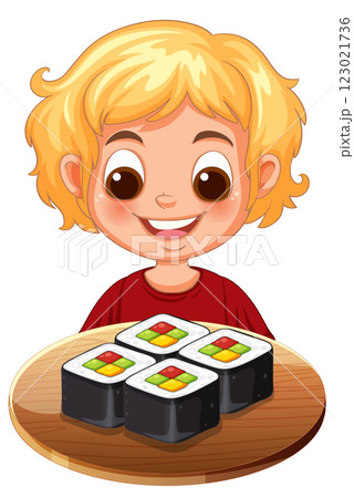 Happy Child Enjoying Sushi Meal 123021736
