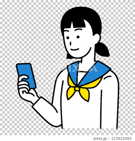 スマートフォンの画面を見ている女子学生 123022083