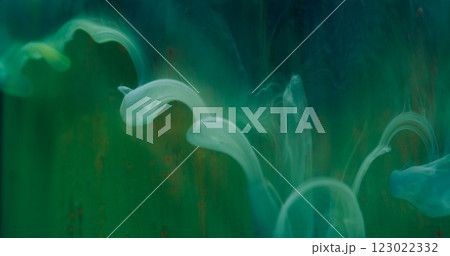 Fluid paint leak. Blur ink blend. Defocused green color shine liquid drops flow smoke mist texture wave on abstract art background. Fluid paint leak. Blur ink blend. Defocused green color shine liquid drops flow smoke mist texture wave on abstract art background. 123022332