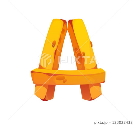 Fast food french fries meal alphabet font letter A. Takeaway kids ABC alphabet A letter, street menu snack vector English typeset letter. Fast food meal font element or font typeset symbol 123022438