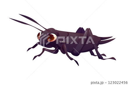 Cartoon funny cricket insect character with large expressive eyes. Isolated vector playful and funny pest personage for children books. Playful natural bug exudes charm and a sense of mischief and fun Cartoon funny cricket insect character with large expressive eyes. Isolated vector playful and funny pest personage for children books. Playful natural bug exudes charm and a sense of mischief and fun 123022456