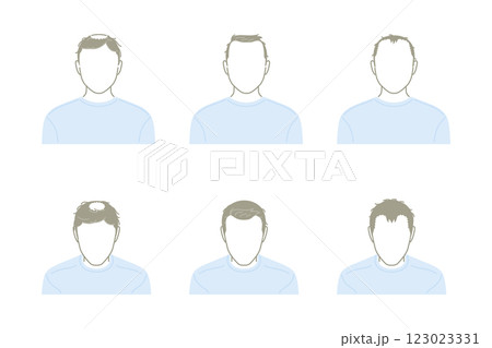 正面から見た薄毛の男性のシンプルな線画アイコンセット 123023331